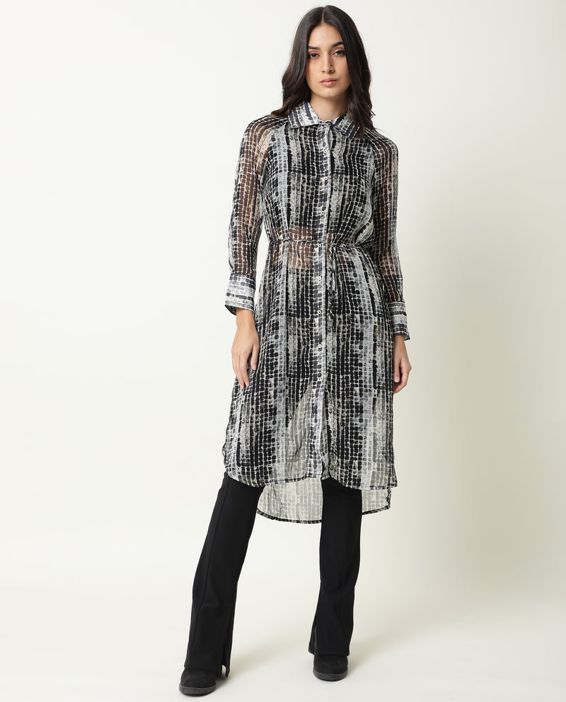 ITO- ABSTRACT PRINTED FULL SLEEVE WOMEN'S OVERLAYER - BLACK
