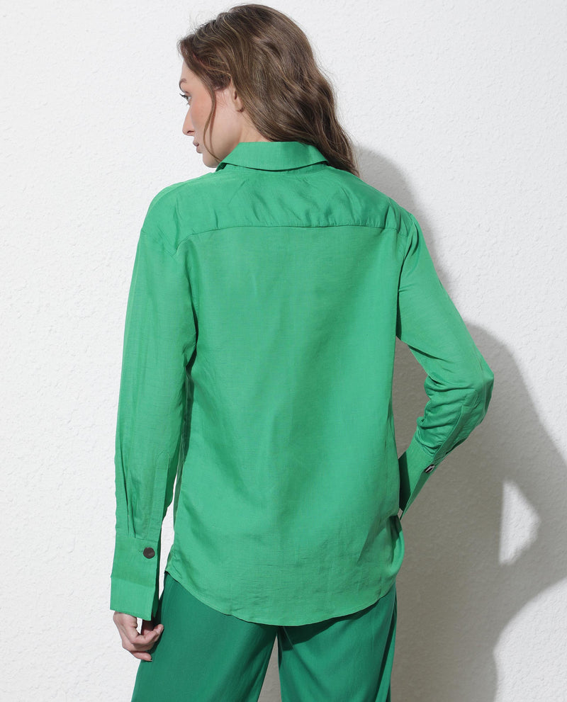 Rareism Women's Harper Green Modal Fabric Regular Fit Shirt Collar Full Sleeves Solid Top