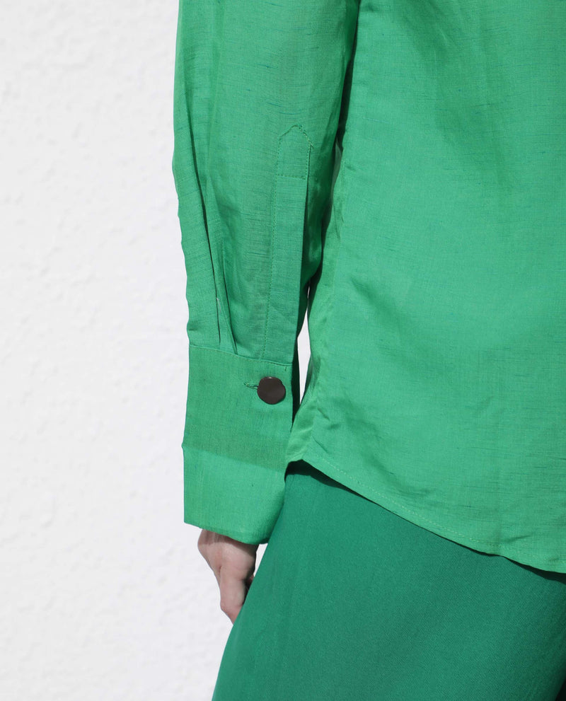 Rareism Women's Harper Green Modal Fabric Regular Fit Shirt Collar Full Sleeves Solid Top