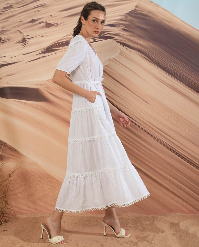 RAREISM WOMEN'S RIVOLI WHITE DRESS COTTON FABRIC SHORT SLEEVES SOLID PATTERN