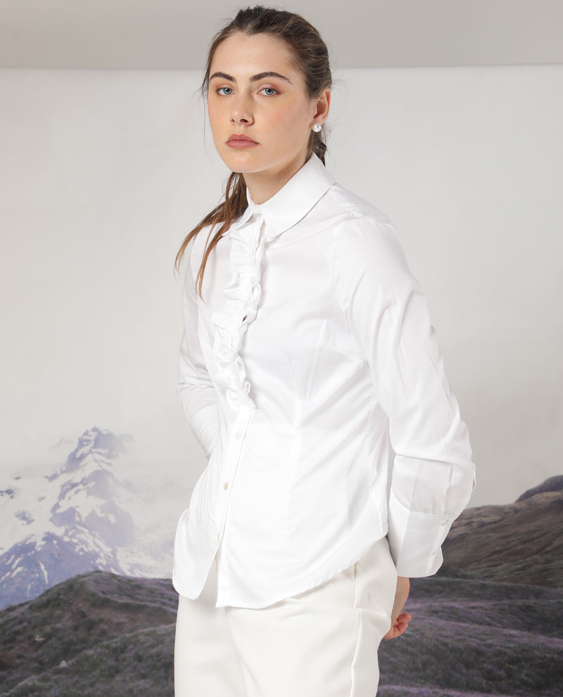 Rareism Women's Aubrey White Cotton Fabric Full Sleeves Button Closure Shirt Collar Regular Fit Plain Top