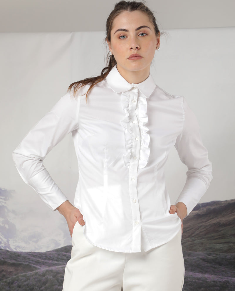 Rareism Women's Aubrey White Cotton Fabric Full Sleeves Button Closure Shirt Collar Regular Fit Plain Top