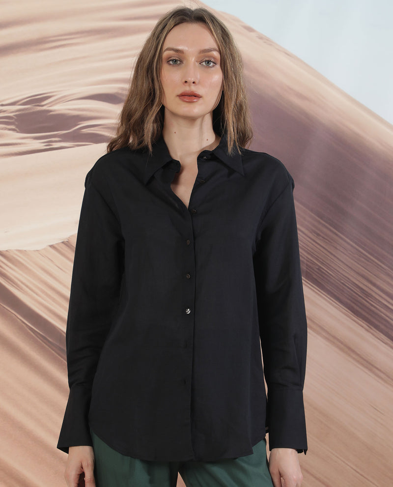 Rareism Women's Harper Black Modal Fabric Regular Fit Shirt Collar Ful