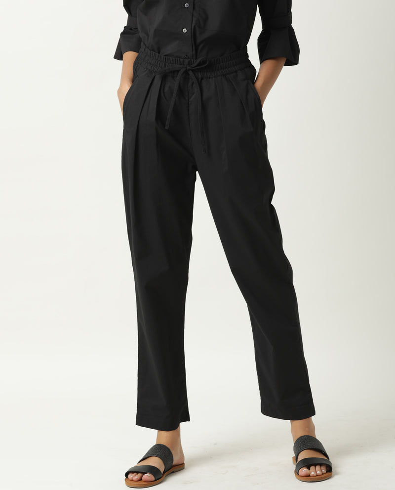 JUVEN-WOMENS SOLID TROUSER-BLACK