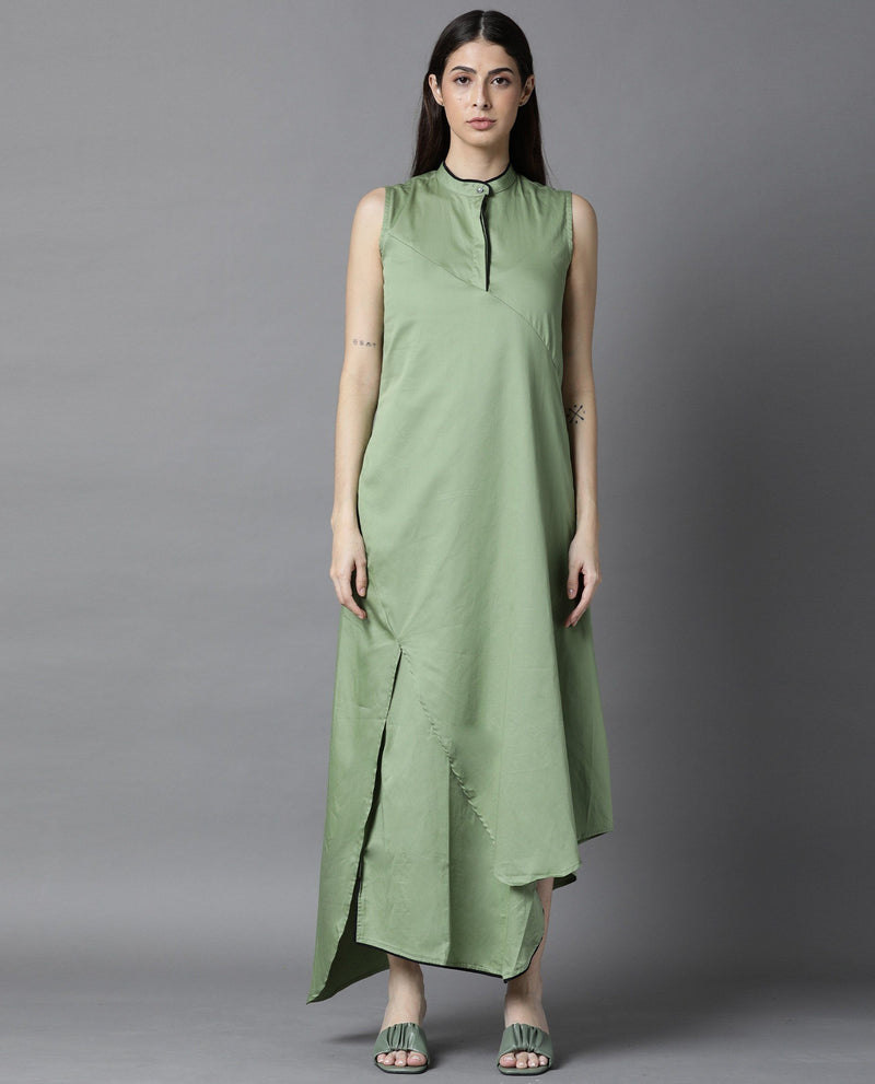 SHORE- SATIN WOMEN'S LONG SLEEVELESS DRESS - GREEN