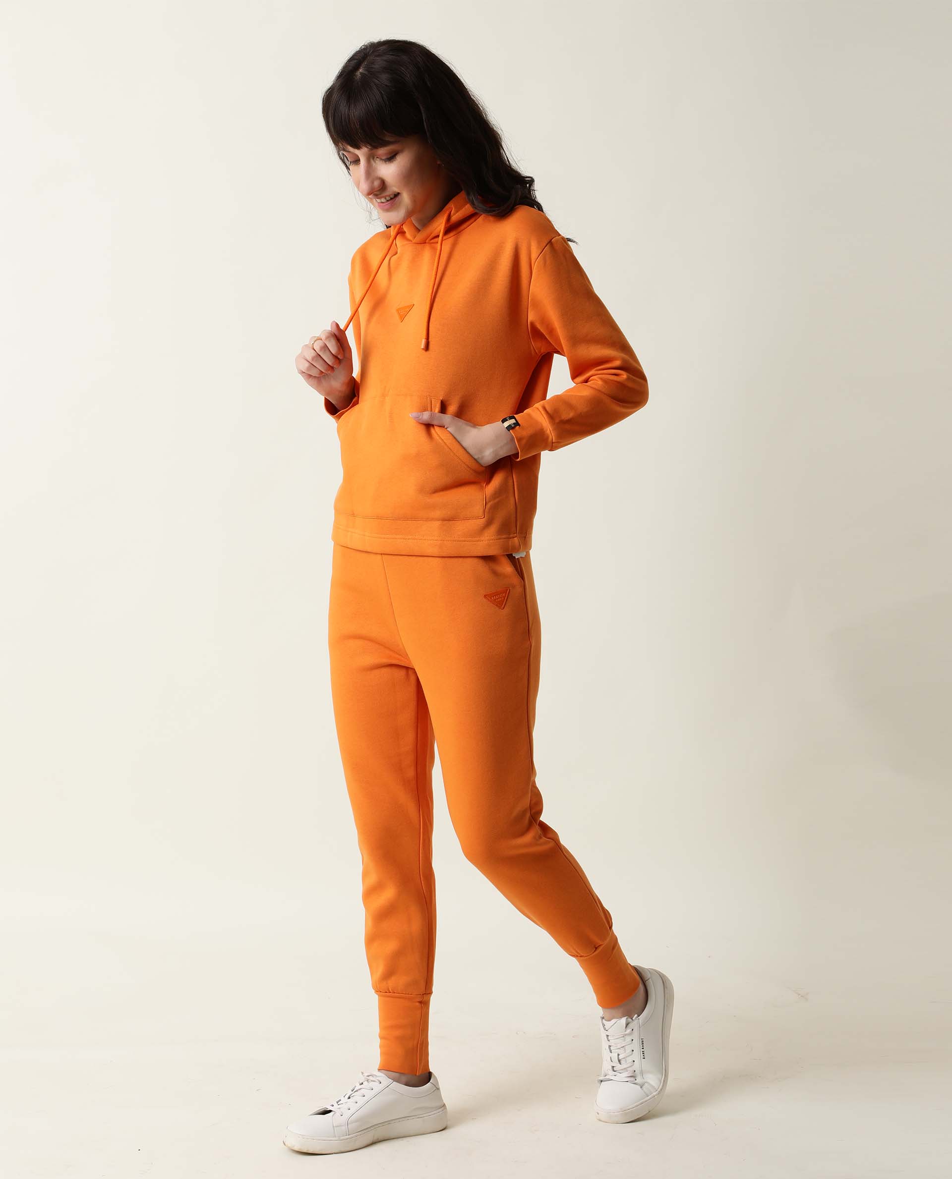 Rareism Women's Simp-1 Orange Poly Cotton Fabric Tailored Fit Solid Mi